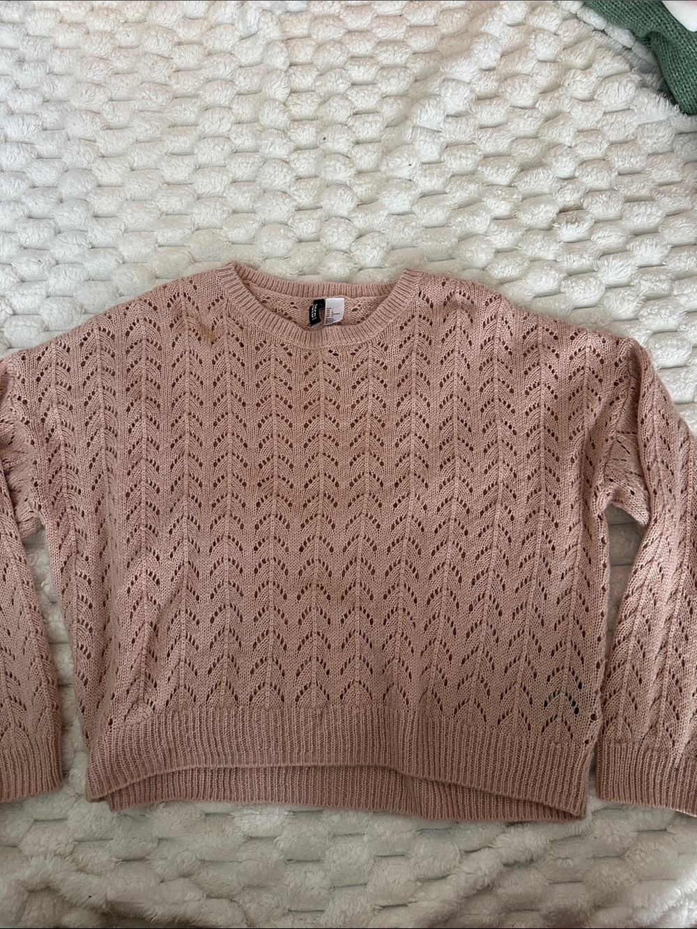 H&M Dusty Pink Open-Knit Crewneck Sweater
